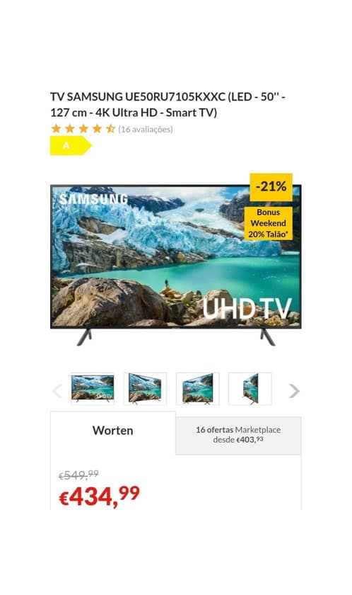 Producto TV SAMSUNG UE50RU7105KXXC LED-50''-127cm-4K UltraHD-SmartTV