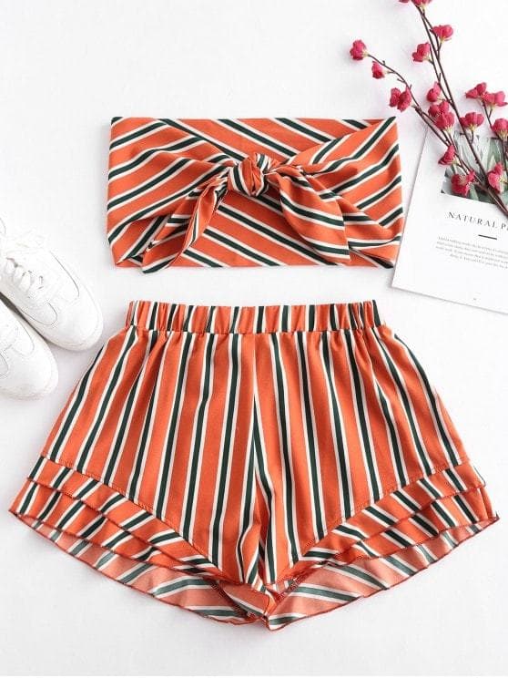 Producto ZAFUL stripes Tie Front Bandeau Top Set