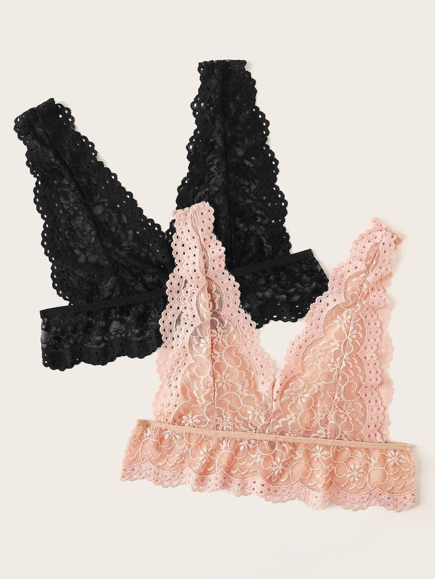 Producto Scalloped Trim Floral Lace Bralette Set 2pack