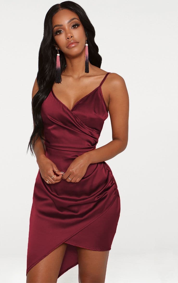 Product Shape Burgundy Satin Wrap Dress