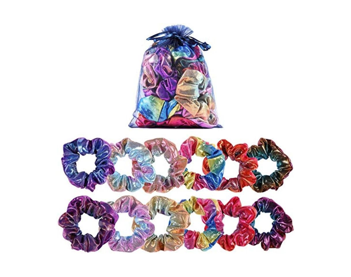 Producto 12 Pcs Pelo Elástico Banda scrunchies brillantes gomas de pelo scrunchies Metálicos