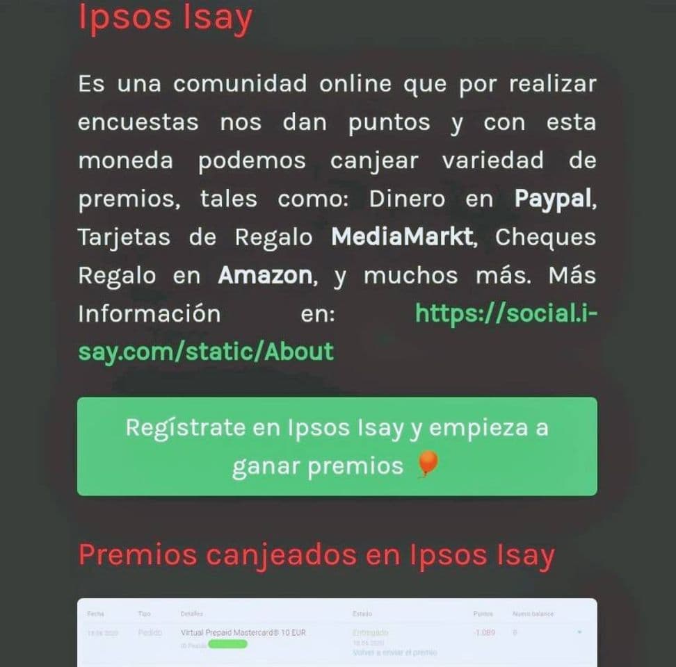 Moda Ipsos Isay - Recompensas por realizar encuestas