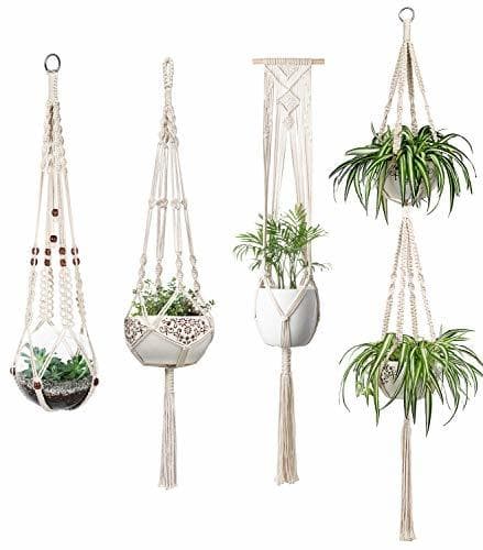 Product Mkouo Macramé Perchas de Plantas Set of 4 Jardinera para Colgar en