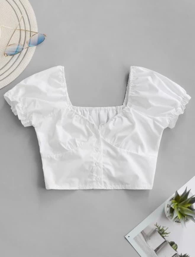 Producto smocked back buttoned crop blouse