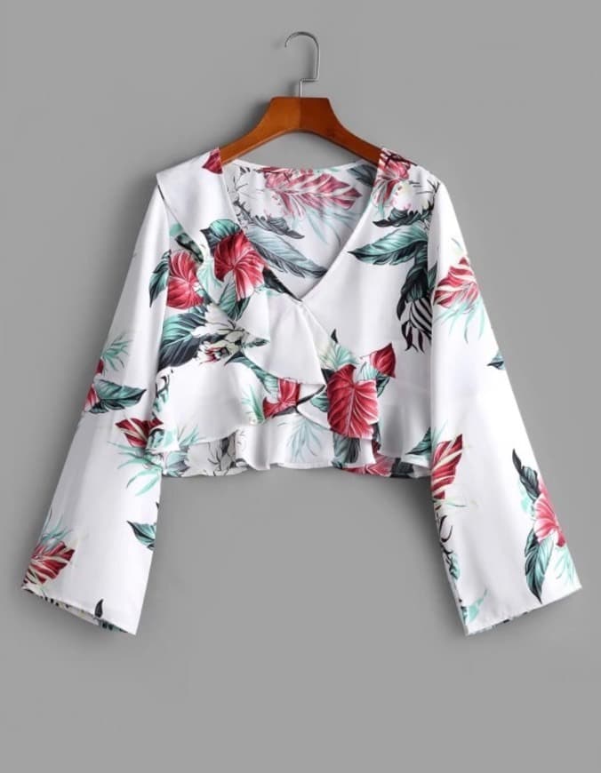 Producto floral leaf flounce crop blouse 