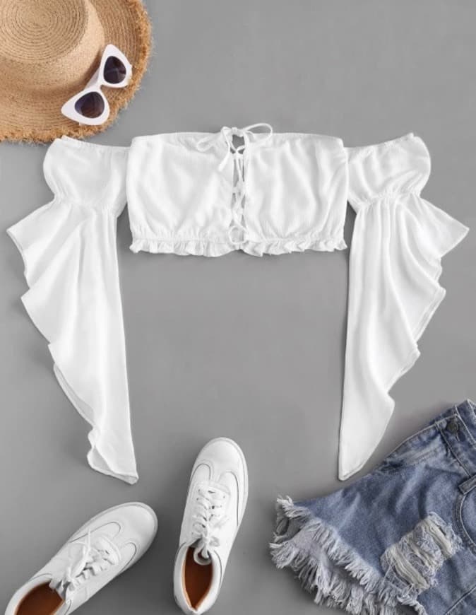 Producto Flare Sleeve off shoulder lace up blouse