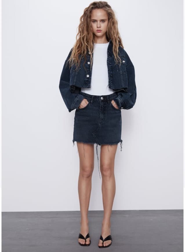 Product Blusão oversize denim cropped 