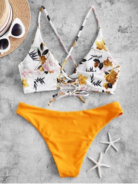 Producto Zaful flower leaf criss cross lace up bikini swimsuit