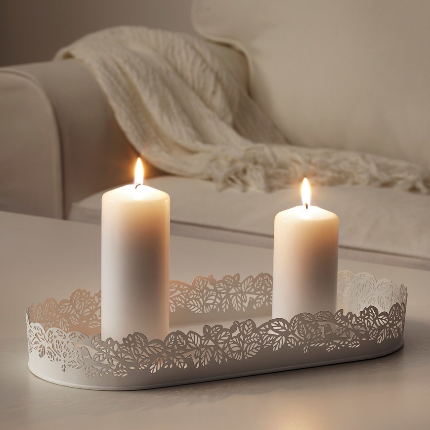 Fashion Base p/velas, oval branco, 35x15 cm