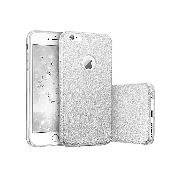 Electronic Coovertify Funda Purpurina Brillante Plateada iPhone 6/6S Plus, Carcasa Resistente de Gel