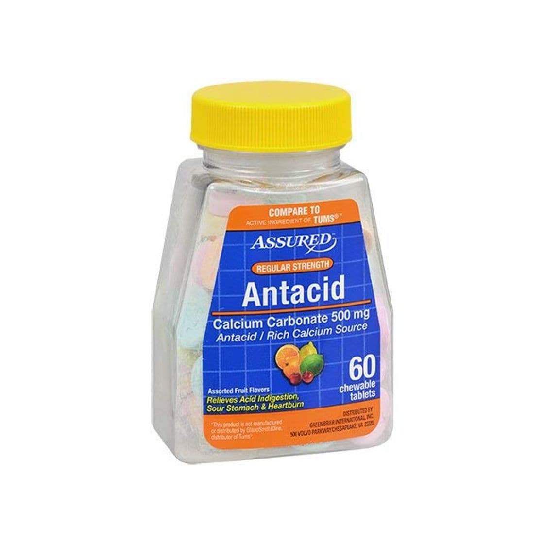 Producto ASSURED ANTACID CARBONATO DE CALCIO 500 MG ACTUACIÓN RÁPIDA BOTELLA DE TAMAÑO