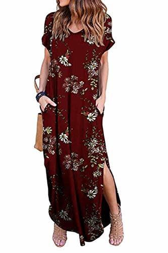 Product Vestidos Mujer Casual Playa Largos Verano Floral Vestido Boho Hendidura Falda Larga