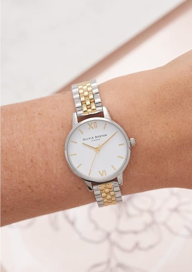 Fashion Midi Dial White Dial Rose Gold & Silver Bracelet Watch