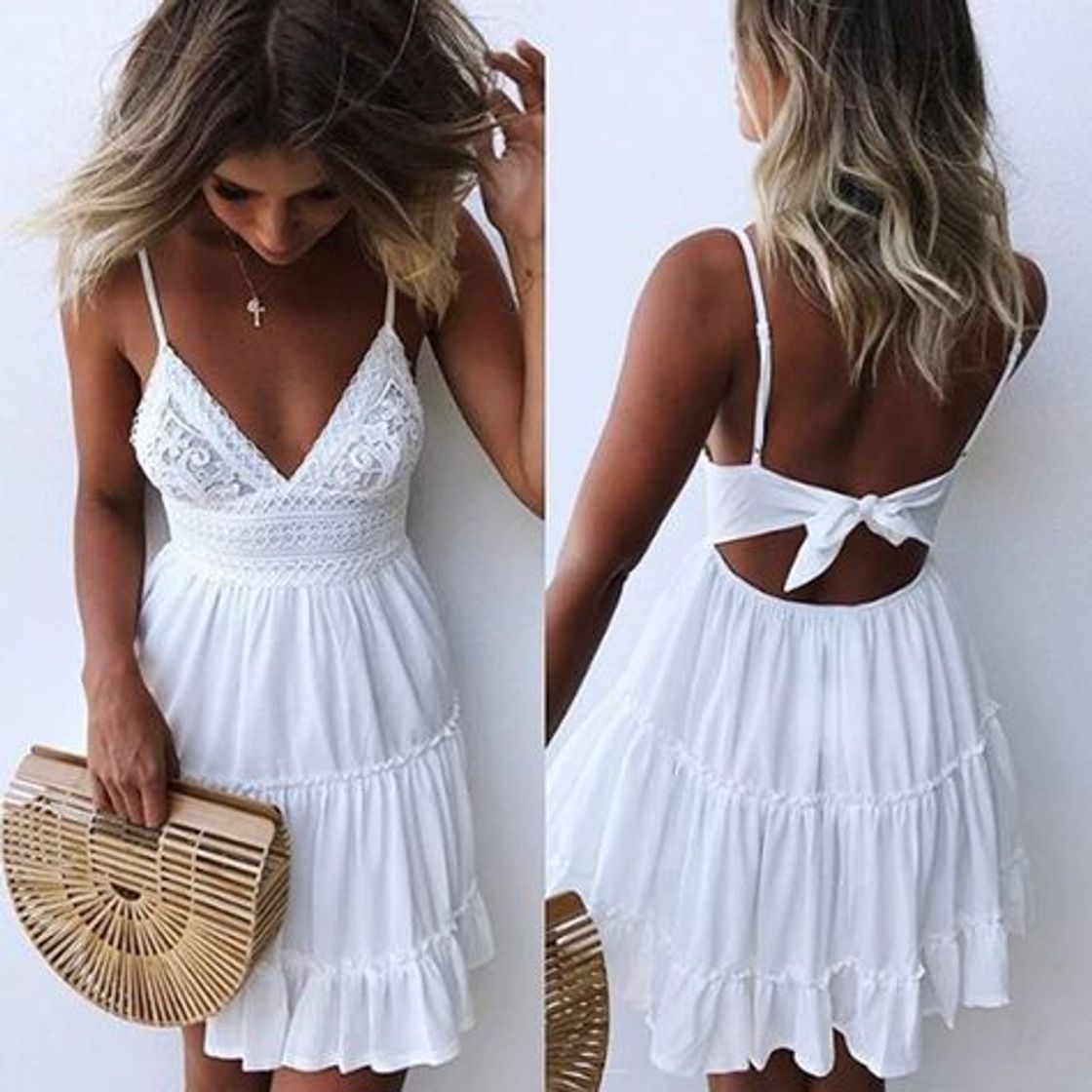 Product Vestidos De Verano para Mujer Boho Correas De Espagueti De Encaje Sin