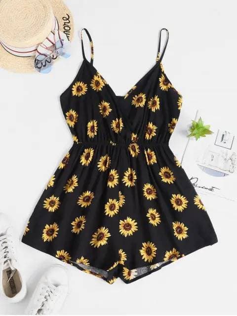 Product Zaful surplice elastic waist sunflower cami romper 