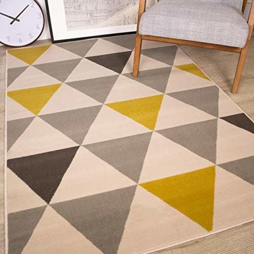 Product The Rug House Milan Ocre Amarillo Mostaza Gris Beige con triángulos arlequín