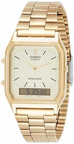 Fashion Casio Collection AQ-230GA-9DMQYES, Reloj Cuadrado, Unisex, Acero Inoxidable, Oro