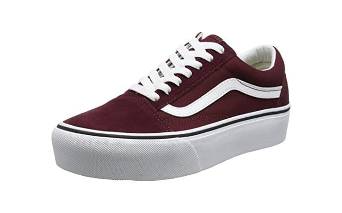 Moda Vans Old Skool Platform, Zapatillas de Entrenamiento para Mujer, Rojo