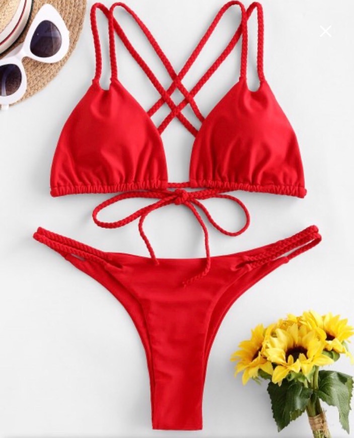 Moda ZAFUL Braided Straps Criss Cross Low Waisted Bikini Swimsuit