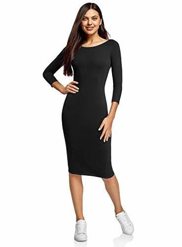 Fashion KRISP Vestido Moda Mujer Fruncido, Negro