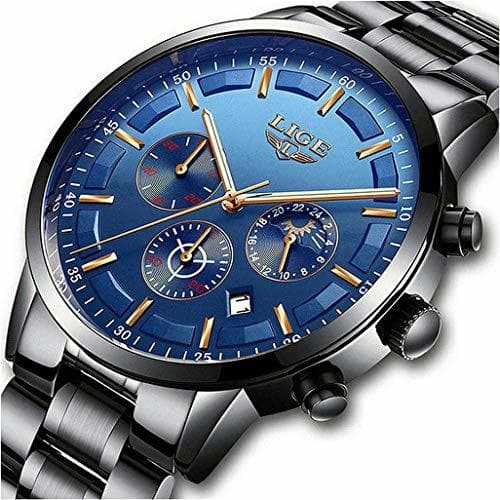 Fashion LIGE Relojes para Hombre Moda Acero Inoxidable Deportivo Analógico Reloj Cronógrafo Impermeable