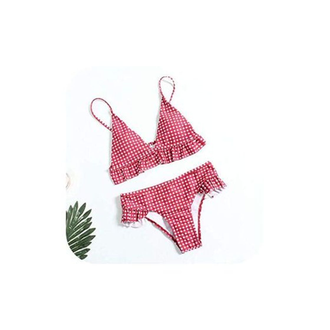 Fashion Traje de baño 2020 para mujer con volantes a cuadros push up bikini conjunto tankini brasileño 2 piezas traje de baño biquini ropa de playa Rojo rosso S