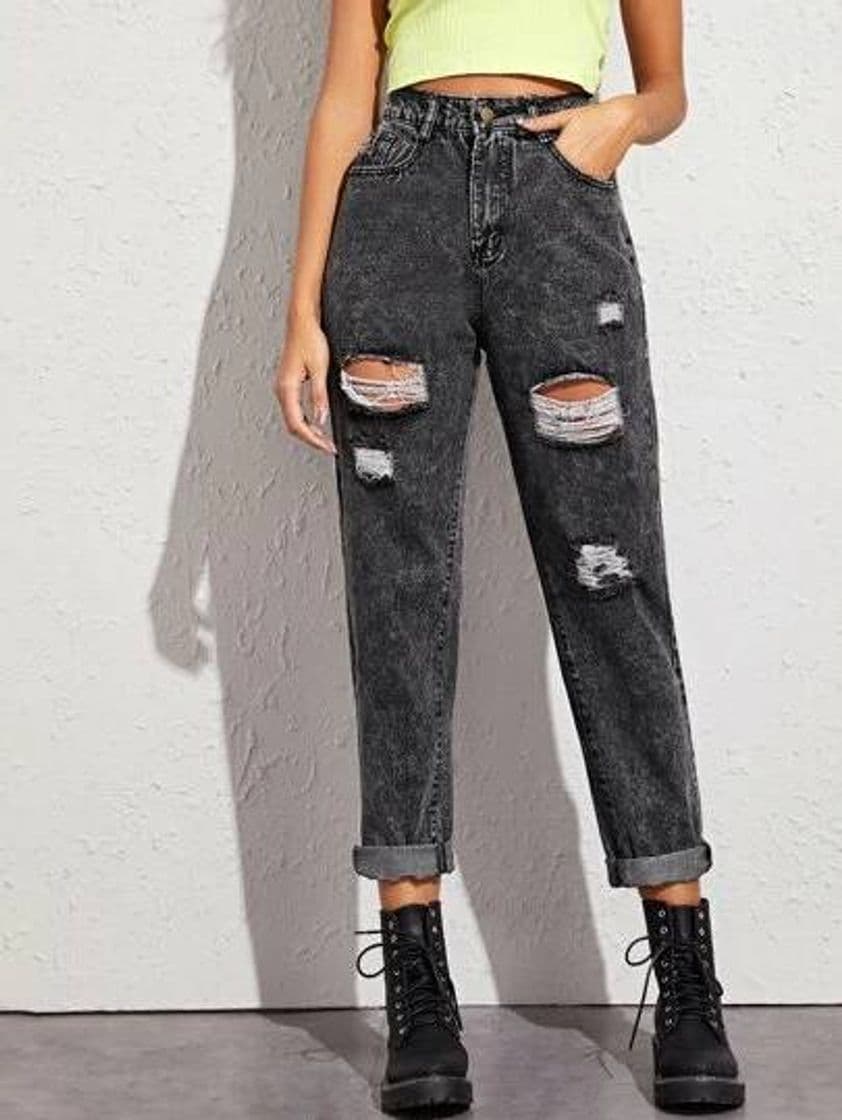 Product Dark Wash Ripped Mom Jeans 