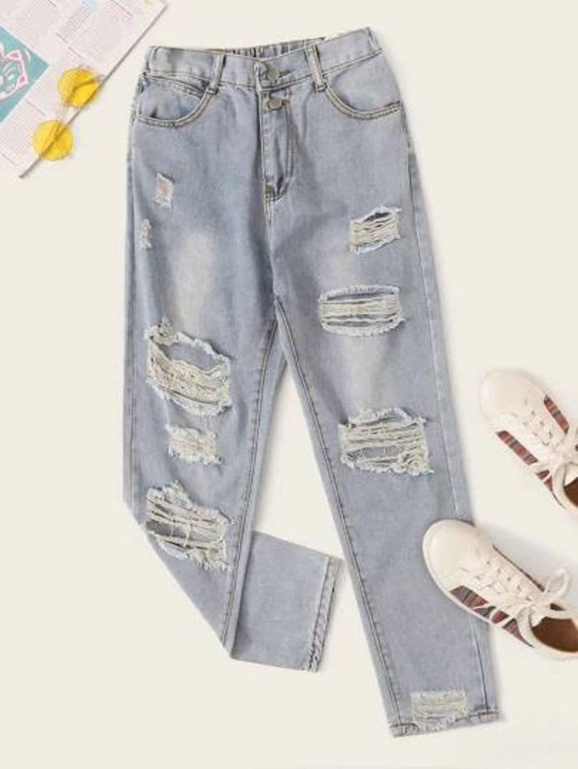 Product Bleach Wash Ripped Distressed Mom Jeans 