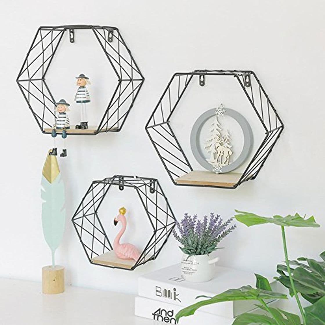 Belleza Estante de pared de hierro geométrico hexagonal para colgar en la pared