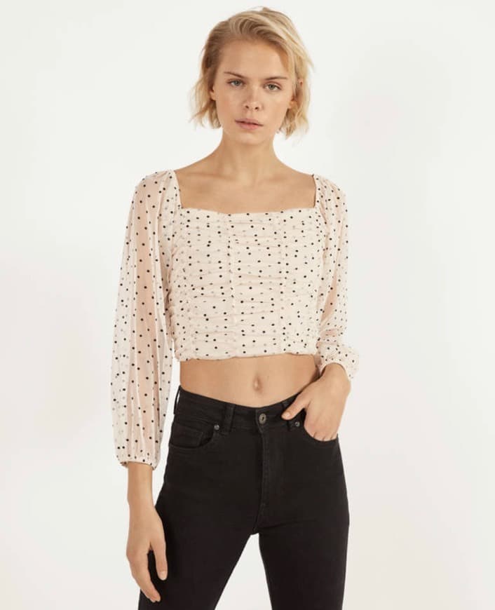 Fashion Blusa de plumeti com franzido 