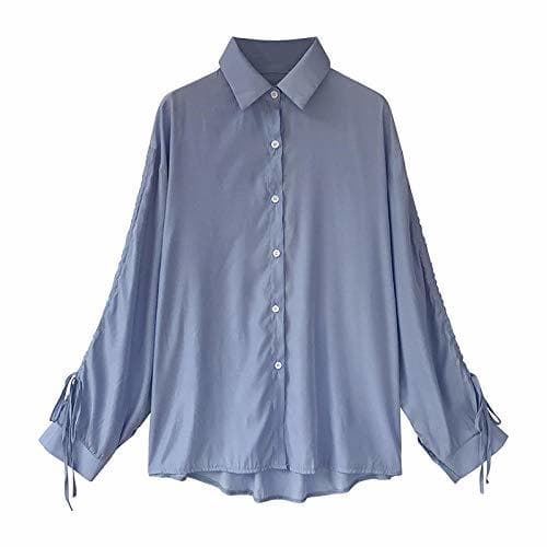 Product Blusas y Camisas para Mujer Loose BF Wind Linterna Manga Camisa Solapa