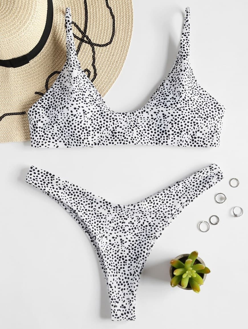 Fashion Zaful Scoop Leopard High Leg Bikini White 