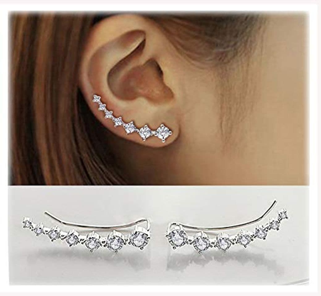 Fashion 7 Cristales Ear Cuffs Hoop Climber S925 Sterling Pendientes de plata Pendiente