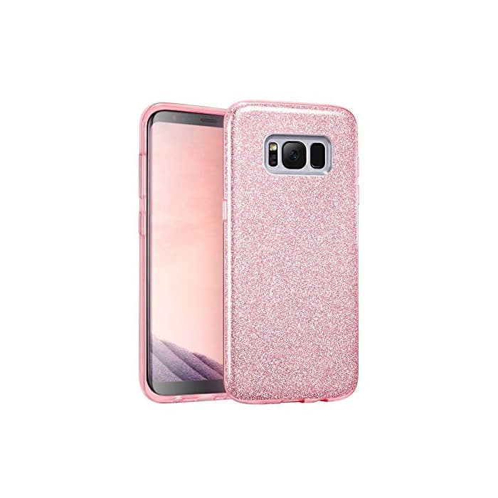 Electrónica Coovertify Funda Purpurina Brillante Rosa Samsung S8 Plus, Carcasa Resistente de Gel