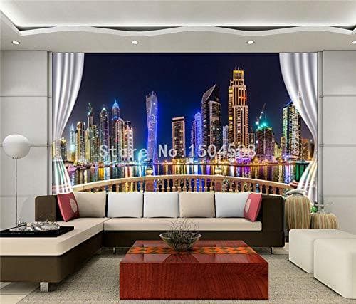 Product SKTYEE Papel tapiz fotográfico 3D Ciudad Noche Paisaje Balcón Fondo Mural de