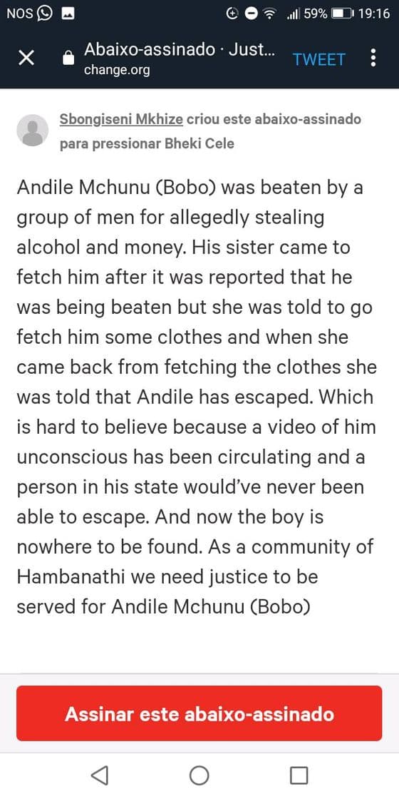 Moda Petition · Justice for Andile Mchunu (Bobo) 