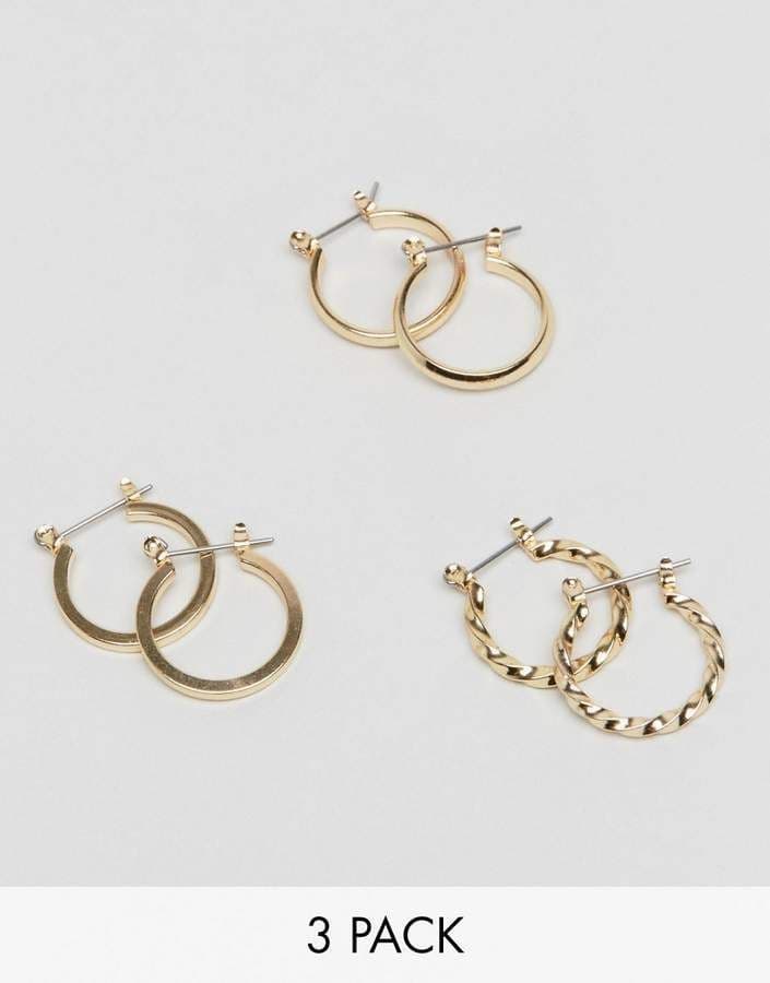 Moda ASOS DESIGN pack of 3 20mm hoop earrings in gold