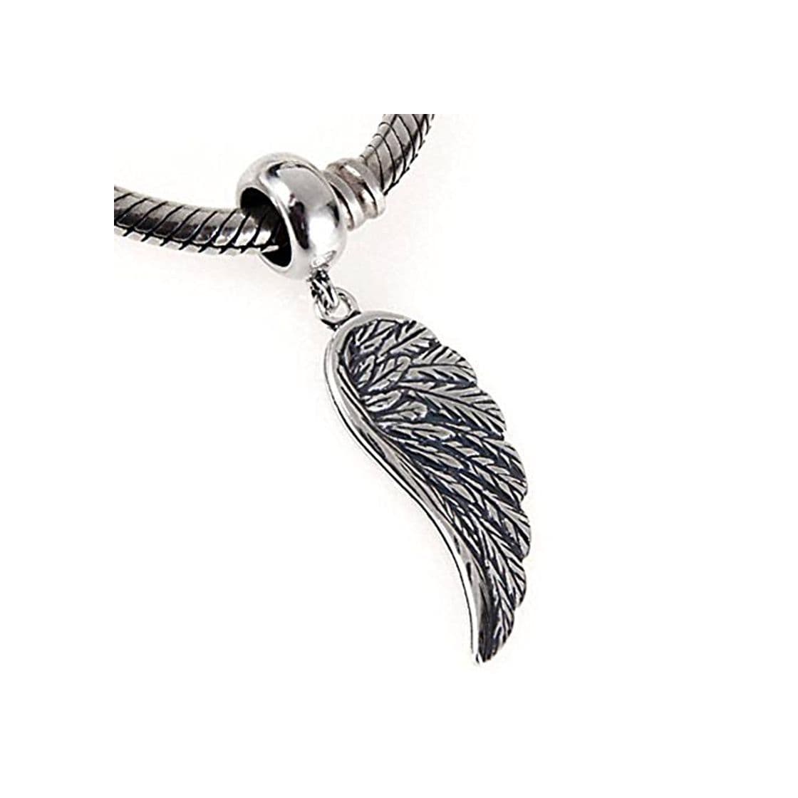 Product Ángel de la guarda Wing encanto genuino 925 colgante de plumas de plata de ley compatible con cuentas pulsera estilo europeo