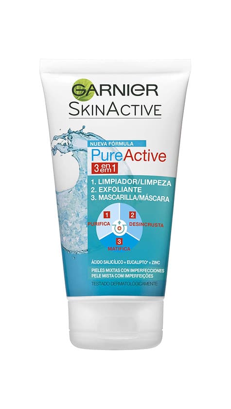 Beauty Garnier Skin Active - Pure Active 3 en 1 - Limpiador, exfoliante y mascarilla