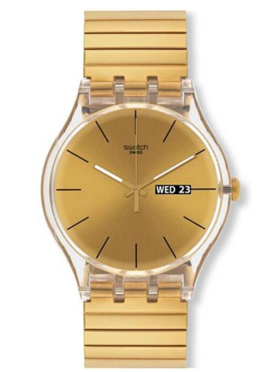 Moda Relógio Dourado Swatch 😊