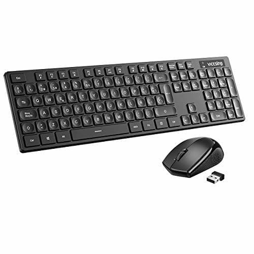 Electronic VicTsing Combo Teclado Ratón Inalámbricos 2.4G, Teclado QWERTY Español Ultradelgado con 104