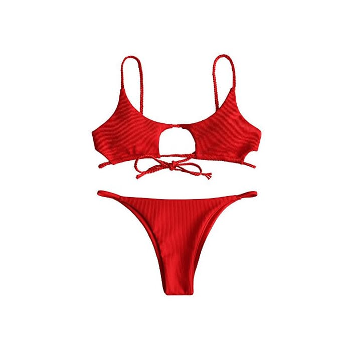 Product ZAFUL Conjunto de bikini con correa de espagueti sexy para mujer Rojo