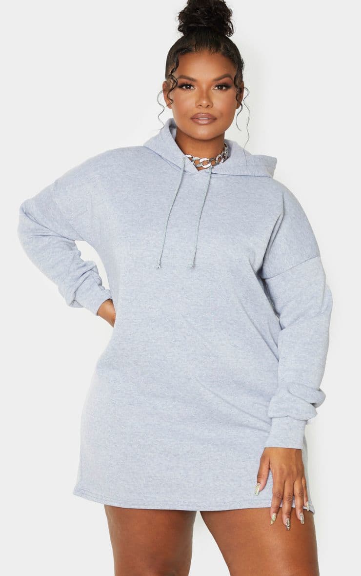 Moda Plus Grey Sweat Hooded Dress | Plus Size | PrettyLittleThing