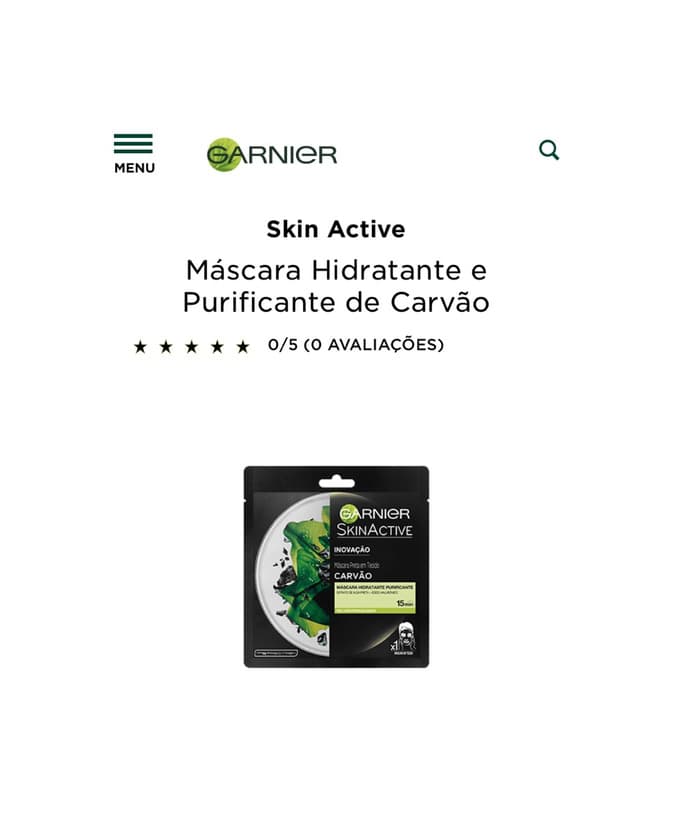 Producto Skin Active
Máscara Hidratante e Purificante de Carvão