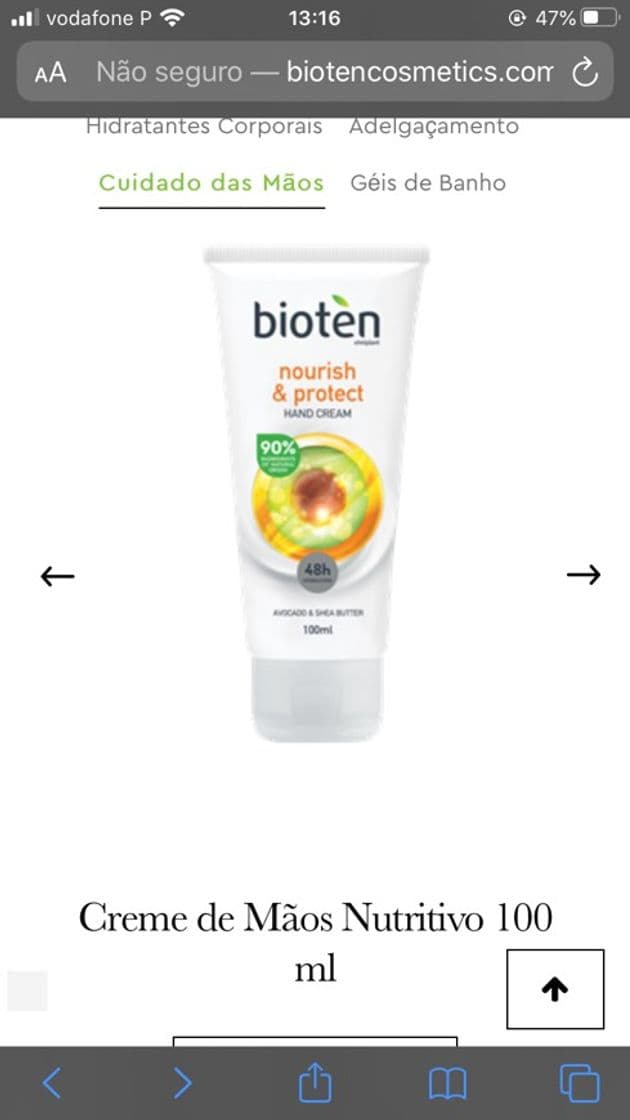 Producto Creme de mãos bioten