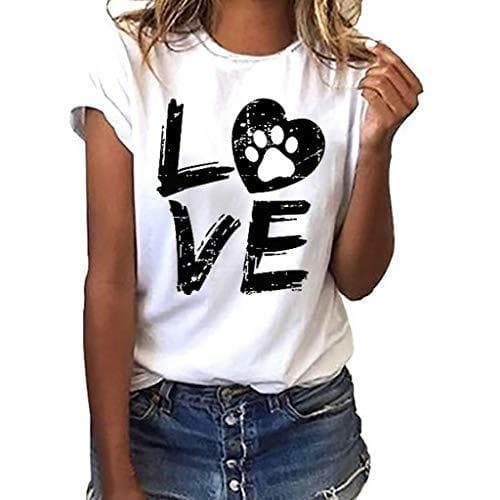 Moda Camiseta de Mujer Manga Corta Corazón Impresión Blusa Camisa Cuello Redondo Promociones