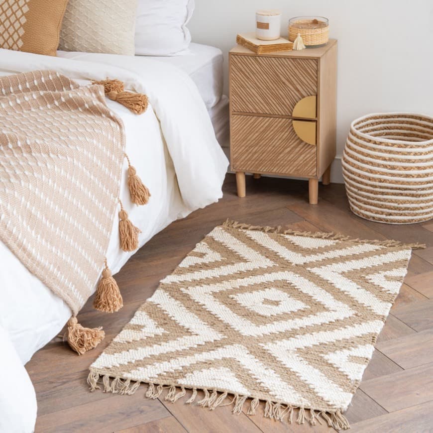 Producto Beige and Ecru Cotton and Jute Woven Rug 60x90