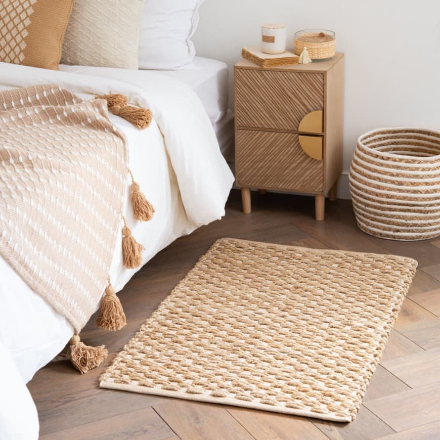 Producto Beige and Ecru Cotton and Jute Woven Rug 60x90