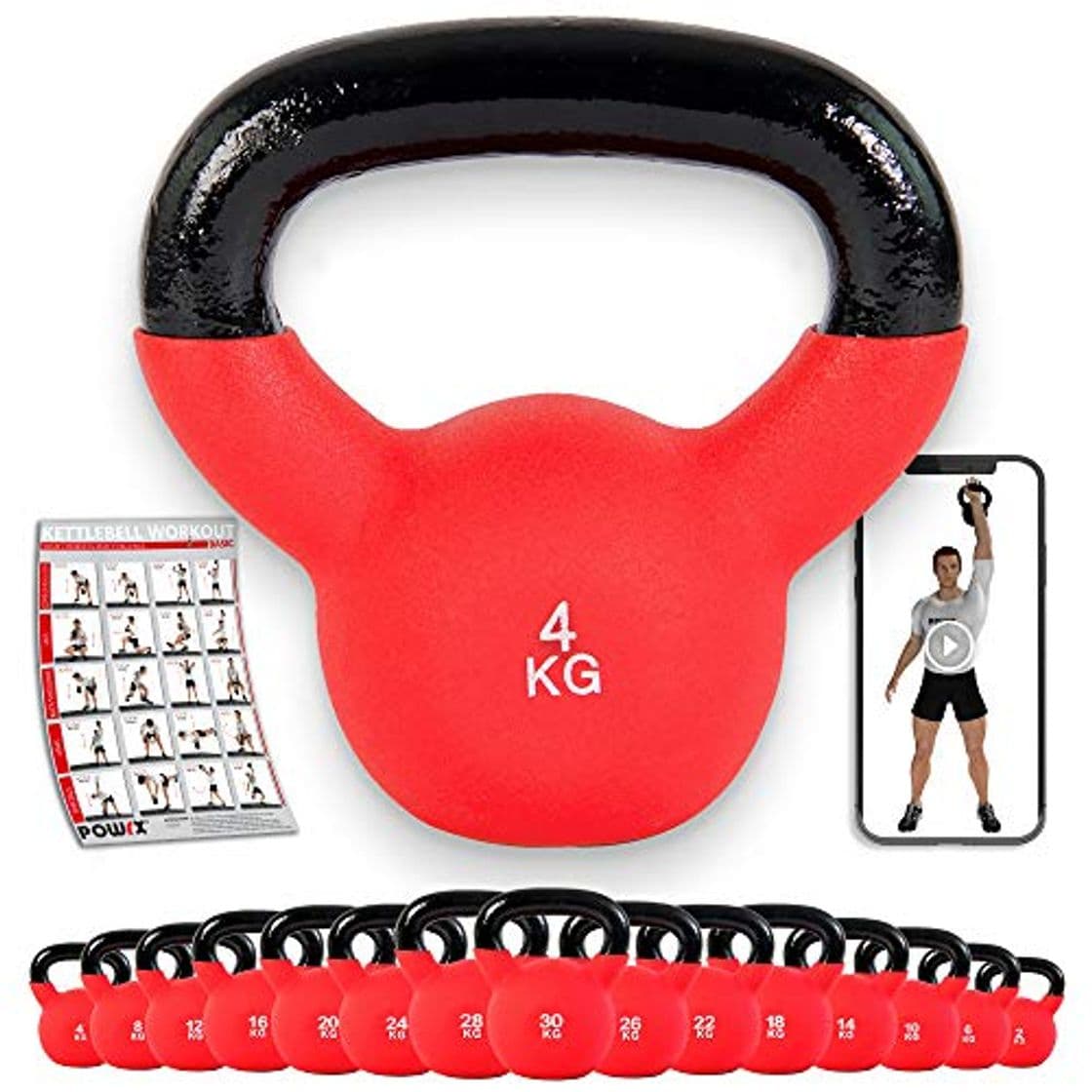 Producto POWRX - Kettlebell Hierro Fundido 4-30 kg - Pesa Rusa con Revestimiento