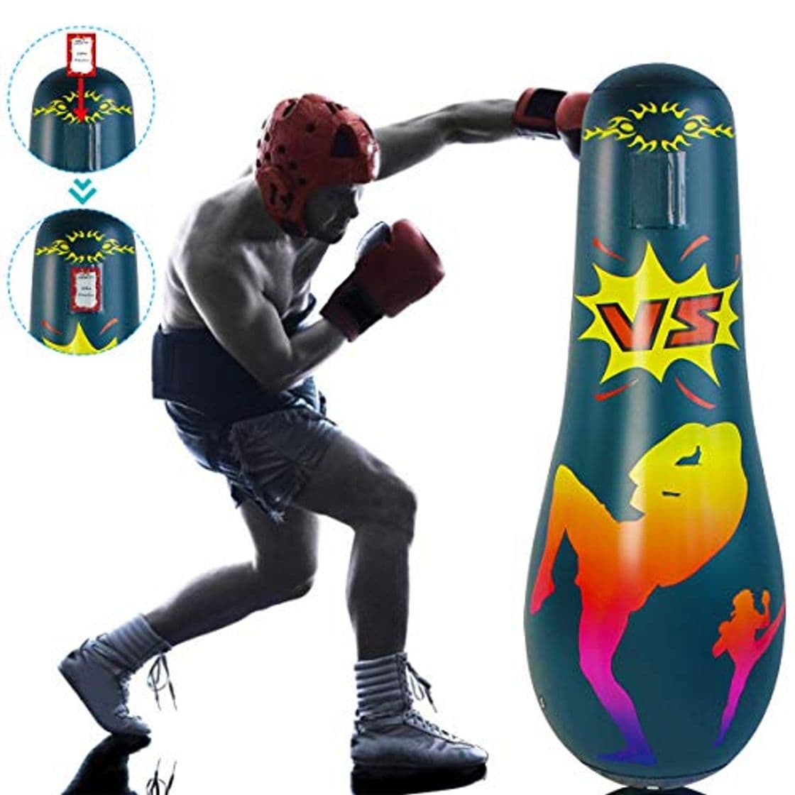 Producto Eurobuy Saco de Boxeo Inflable para Adultos Saco de Boxeo Inflable de 63 Pulgadas Saco de Boxeo Pesado Saco de Boxeo de Pie para Aliviar El Estrés